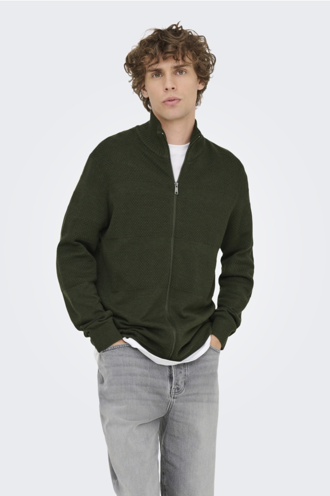 ONSMALIK REG 12 PIN ZIP CARD KNIT N 22033304 OLIVE NIGHT/MELANGE